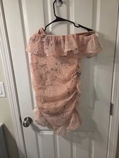 PARISIAN Off Shoulder Lace Bell Sleeve Mini Dress Pink US 6 #S36