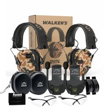 Walker's Razor Walkie Talkie Bundle with Ear Muff (Duck Camo) and Accessories