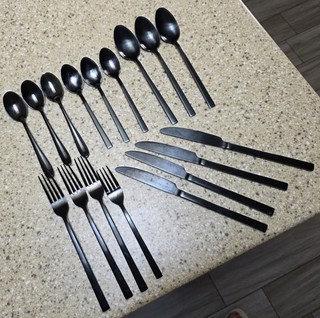 CAMBRIDGE CROFTON BLACK STAINLESS FLATWARE MISCELLEANOUS SET 17 Pc. Pre Owned