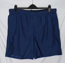Nike Men's L Swim Trunks Shorts Blue Black Mesh Lined Swoosh Logo Spellout