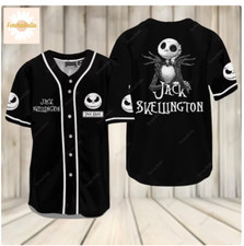 Halloween Jack Skellington BLACK 3D Baseball Jersey Shirt HALLOWEEN GIFT US SIZE