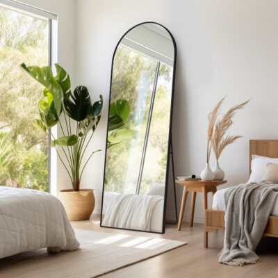 NEW Arched Full-Length Mirror Aluminum Alloy Frame Tempered Glass Floor Mirror