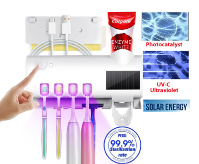 UV Light Sterilizer Toothbrush Holder Cleaner & Automatic Toothpaste Dispenser