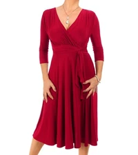 New V Neck Fit and Flare Knee Length Dress
