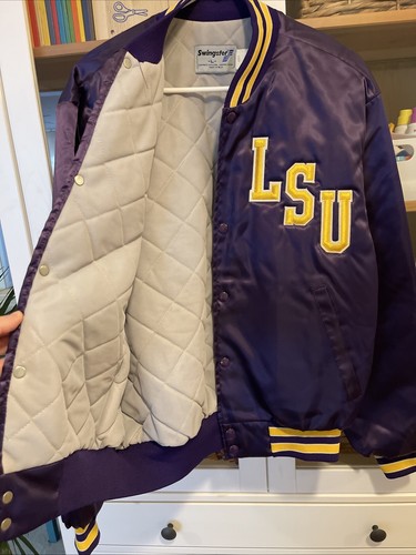 Vintage 80s Swingster LSU Louisiana State University Purple Satin Jacket Sz L - Picture 5 of 24