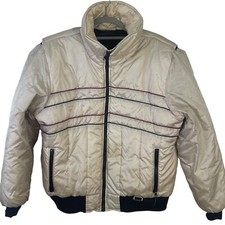 80s Vintage Puffer Ski Jacket Beige with Stripes