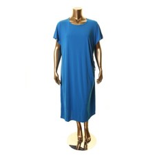 TOMMY HILFIGER NEW Women's Short Sleeve Plus Size Ruched Midi A-Line Dress TEDO