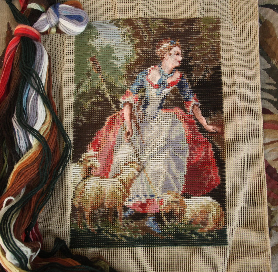 Beautiful  Preworked Tramme Tapestry Needlepoint Canvas Kits The Shepherdess - Image 4 of 4