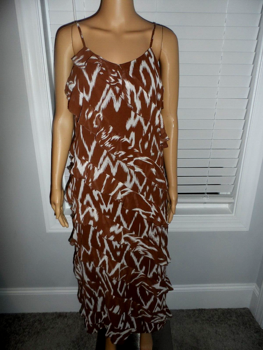 chinese dress ladies Embroidered Tiered Maxi Dress, Extended Sizes Brown / 2X main image 1