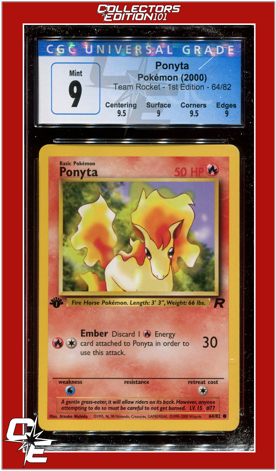 Team Rocket 64 Ponyta 1st Edition CGC 9 - Subgrades