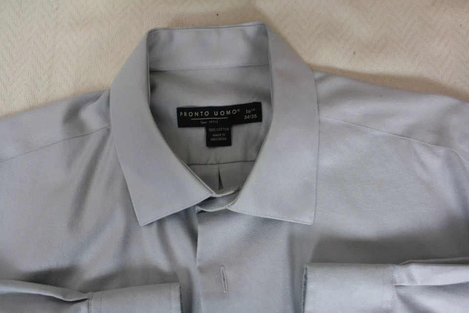 Camisa para hombre PRONTO UOMO de lujo de algodón gris paloma cuello extendido 16,5 34/35 Foto 3 de 4