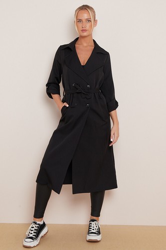 New Women Khaki Longline Double Breast Lightweight Trench Coat & Belt. UK 8-12 - Picture 3 of 17