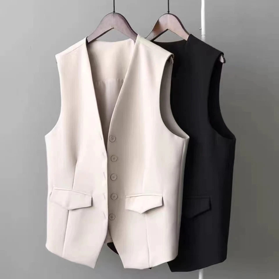 Women Waistcoat Gilet Tank Top Sleeveless Button Vest Jacket Coat Smart Casual - Image 3 of 4
