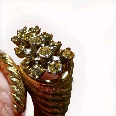 Golden Goldtone Cornucopia Ring with yellow stones Fits Most W)Sizing Mechanism 