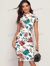 Floral Print Mock Neck Bodycon Dress