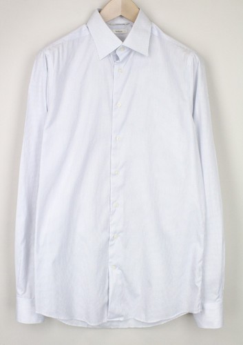 SUITSUPPLY Men Shirt 39L/ 15 1/2L Vertical Striped Traveller Blue Formal Slim