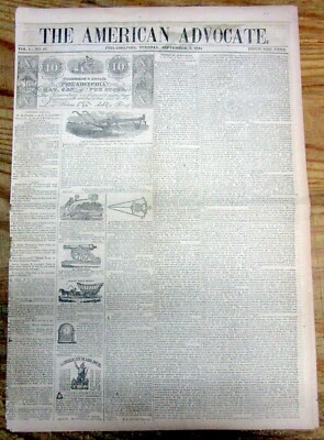 1844 newspaper w engraving of a COVERED WAGON on THE PRAIRIE