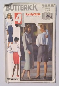 1991, BUTTERICK #5655 MISS SIZES 12-14-16 Fitted Straight SKIRTS PATTERN UNCUT