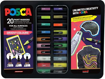 Uni-Ball 186832 - POSCA Marker Set, 20 Acrylstifte im Etui, Marker Set Groovy Co