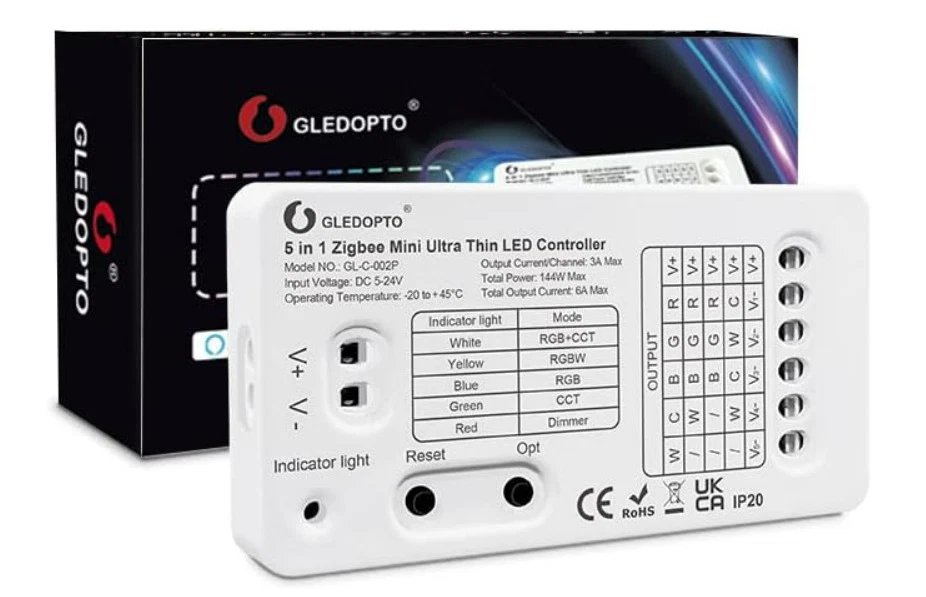 Gledopto 5in1 Zigbee RGB/CCT/RGBW smart home dimmer controller, DC 5 - 24V