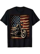 Cotton Soft Breathable Motorcycle USA Flag Retro Biker T-Shirt for Men, Fun DIY