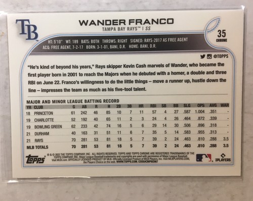 2022 Topps Chrome Wander Franco R/C #35 - Picture 2 of 2