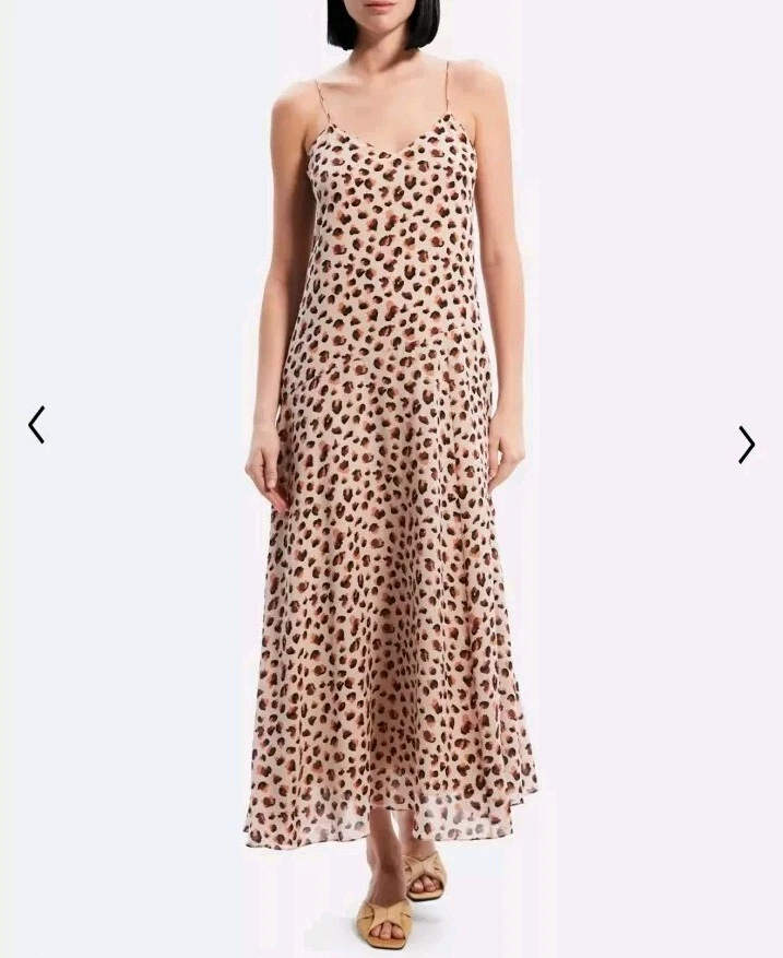 theory asymmetrical silk georgette dress THEORY Asymmetric Silk Georgette Midi Dress Brown Minimalistic Sz XS {Q53}