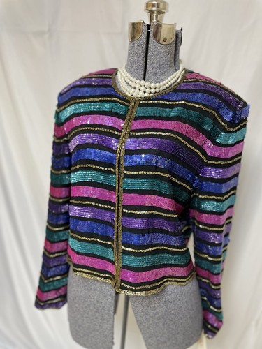 NEW Talbots Blazer Size L Sequins 80’s Vintage Silk Glam Evening Jacket $198 - Picture 8 of 24