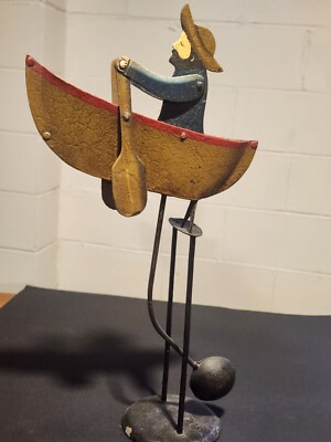AM Authentic Models Vintage folk art Metal balance toy Rowing Man Art