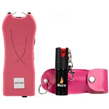 POLICE Stun Gun Burn Pepper Spray Combo for Women Self Defense 398 Pink