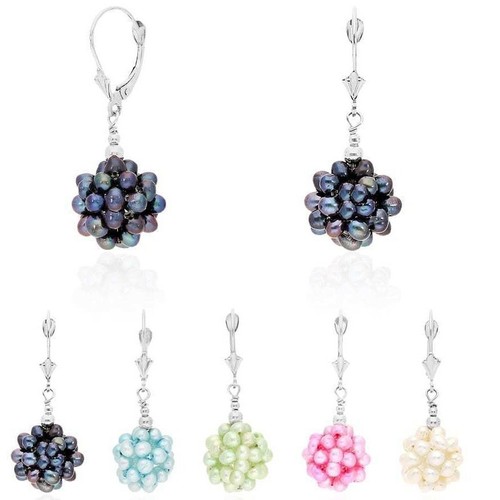 925 Sterling Silver Freshwater Pearl Cluster Leverback Earrings 1.4" - 第 1/36 張圖片