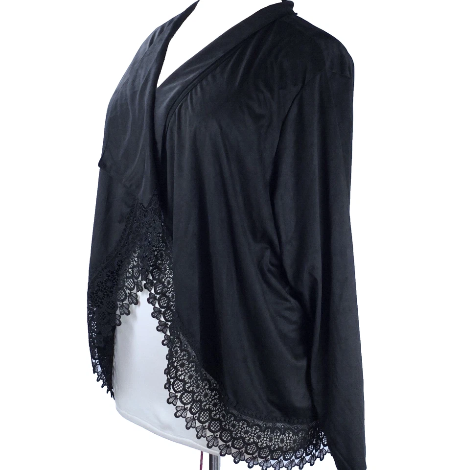 NUEVO Denim 24/7 Negro Talla Grande 32W Chaqueta Envolvente Ultragamuza Encaje Ribete Chal Cuello Foto 2 de 4