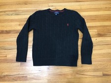 Polo Ralph Lauren Pullover Sweater Boys M Black Cable-Knit Pony Logo Embroidered