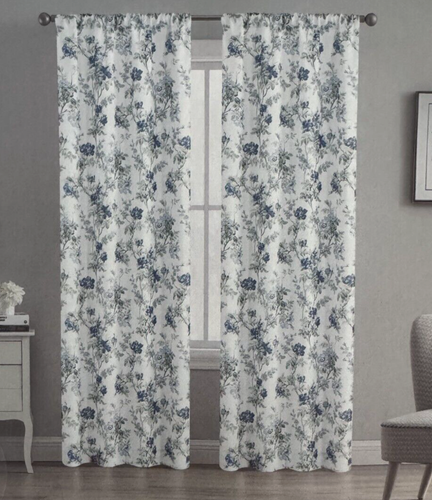 NIP Laura Ashley Window Curtains 2 Panels 38 x 96 Pole Top Blossom Blue Khaki - Picture 4 of 13