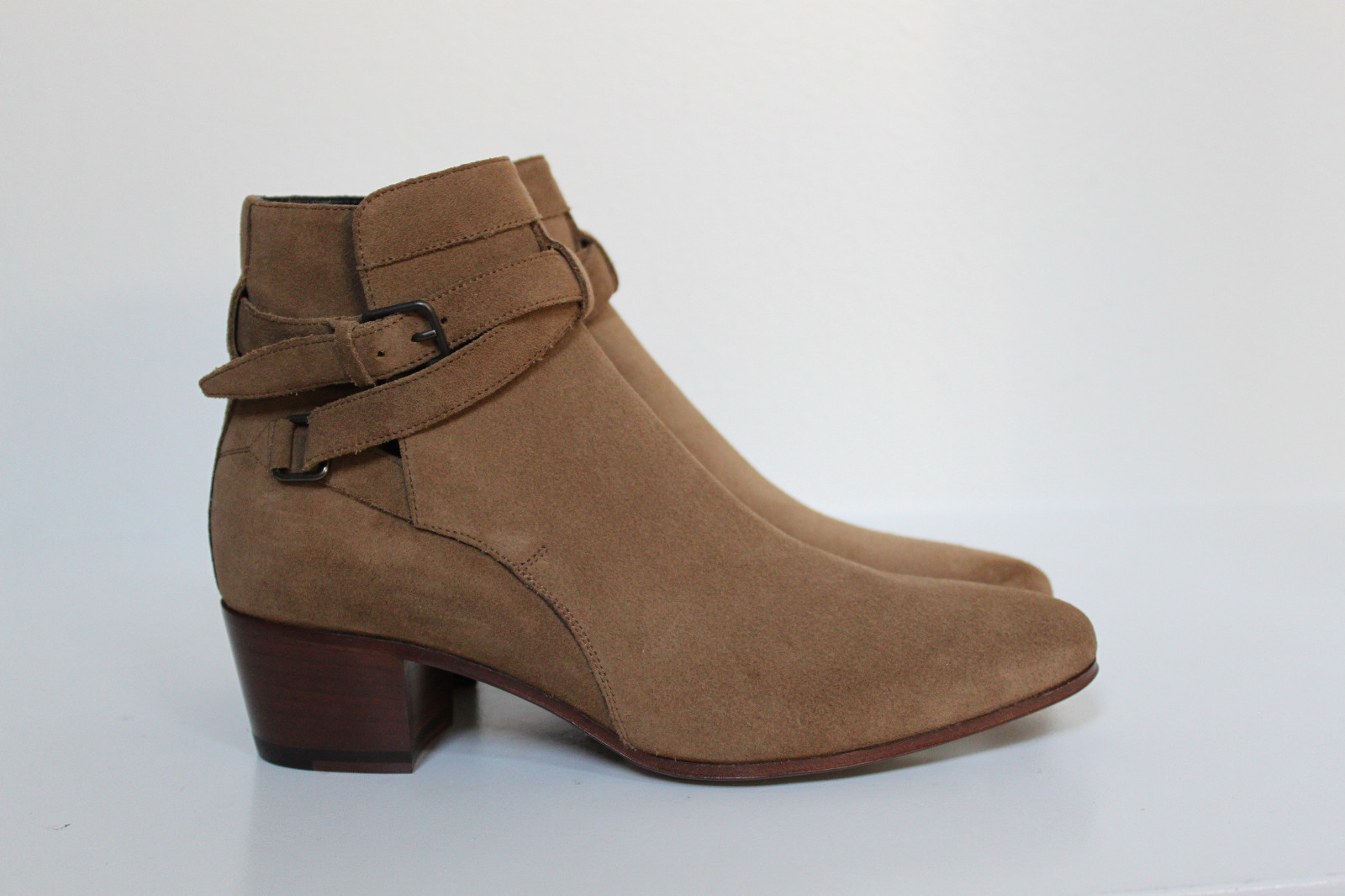 Scarpe tacco basso stivaletti scamosciati marroni Saint Laurent Rock Blake nuovi tg 6 36 5