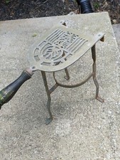 VINTAGE FIREPLACE WROUGHT IRON with wooden handle TRIVET KETTLE WARMER