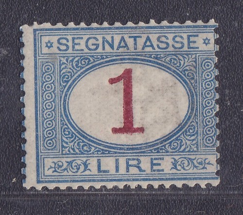 ITALY REGNO 1890 -94 SEGNATASSE L.1 azzurro e carminio n. 27n US DECALCO CIFRA - Foto 2 di 3
