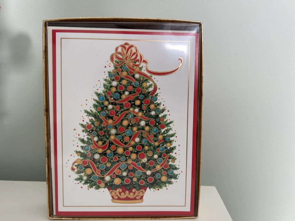 Caspari Christmas Tree Embossed Boxed Christmas Cards - 10 Cards. NIB - Image 3 of 4