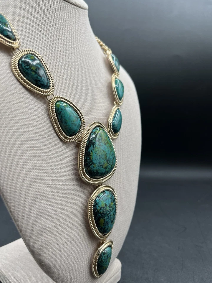 "Collar gota turquesa imitación tono dorado 24"" bisutería" Foto 3 de 4