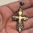 Signed 925 Sterling Silver Marcasite Cross Pendant Religious Pear Black Stones — photo 7