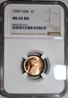 NGC MS-65 RD 1909-P VDB Lincoln Cent, Cartwheeling, Full-Red Gem!