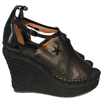 Givenchy Star Black Leather Espadrille Jute Wedge Sandals EU39 US8.5 Grunge Goth