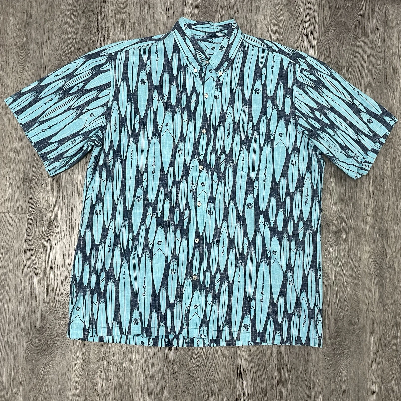 Reyn Spooner Shirt Mens X-Large Blue Hawaiian Surfboard Mele Kalikimaka Aloha