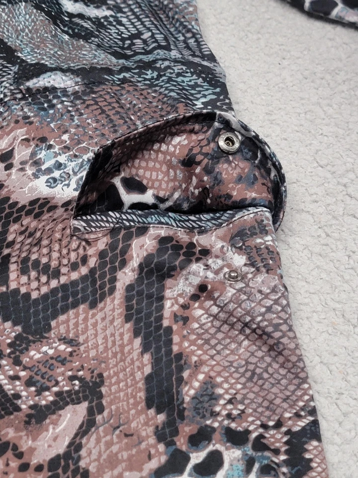 Publish Shirt Jacket Mens 3XL Brown Snakeskin Print Zip Front Drawstring Hem - Image 4 of 4