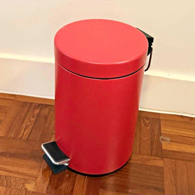 IKEA VORGOD Red 3L Step-On Round Steel Trash Can w/ Lid Handle Matte