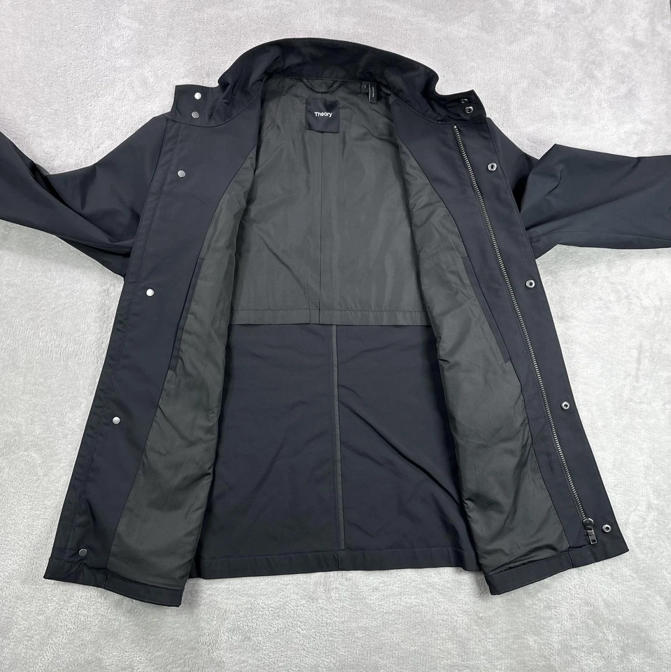 Theory 夹克男式大号黑色 Yost N 运动帆布野战外套拉链口袋 — 第 2/4 张图片