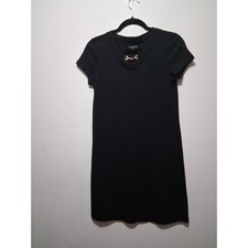 Talbots Petites Black Cotton Horsebit Neckline T-Shirt Dress Size P