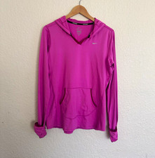Nike Dri-FIT Pink Pullover Hoodie Long Sleeve Pockets Logo Women's L
