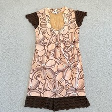 Trina Turk Dress Womens 2 Pink Brown Floral Silk Lace Sleeve Lined Mod Retro