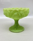 Uranium Glass Satin Green Compote Candy Dish Water Lily Pattern Vintage — photo 2